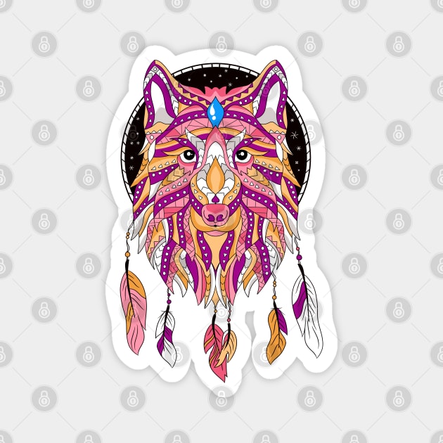 Ethnic Wolf Dream Catcher Art Magnet by Tebscooler