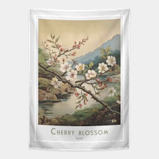 Vintage Retro Cherry Blossom Art Japan Tapestry