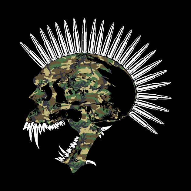 Bullet Head Mohawk Skull in Camouflage by RawSunArt