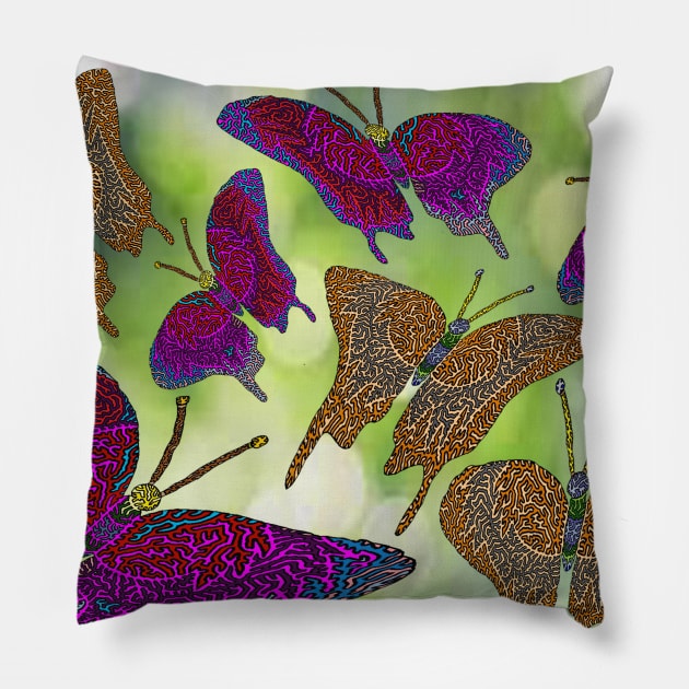 Kaleidoscope of Butterflies - Landscape Orientation Pillow by NightserFineArts