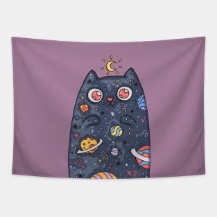 Cartoon cute cat with the universe inside Tapestry