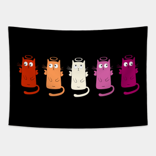 Eyerolling Cats in Lesbian Flag Colors Tapestry