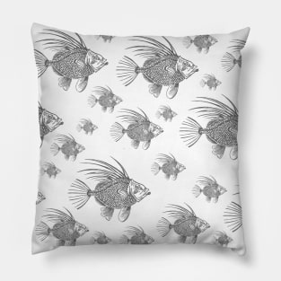 School of Grey Zeus Faber Linocut Fish Pillow