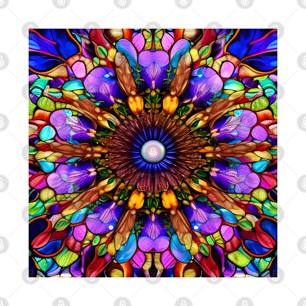 Crystalline Stained Glass Flower Mandala by Chance Two Designs