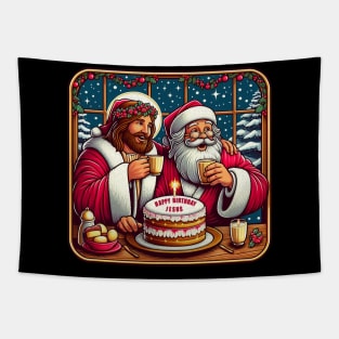 Happy Birthday Jesus Santa Claus Let It Snow Christmas We Saw That meme Tapestry