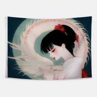 Geisha and white dragon 94008 Tapestry