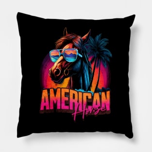 Retro Wave American Horse Miami Pillow