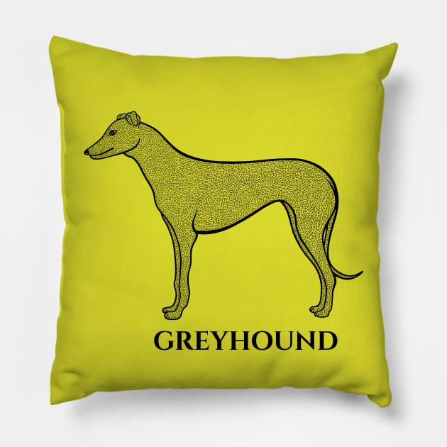 Greyhound Dog Design with Name - detailed drawing for greyhound lovers Pillow by Green Paladin