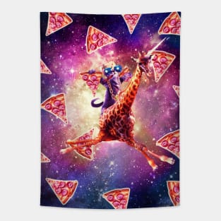 Thug Space Cat On Giraffe Unicorn - Pizza Tapestry