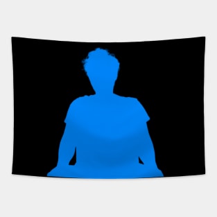 Seated man blue silhouette. Tapestry