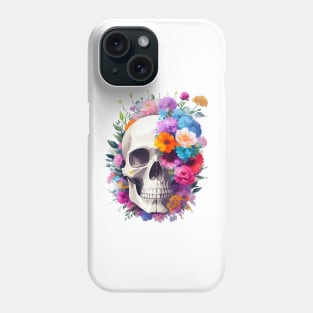 Yet Another Skull With Flowers - Watercolor - AI Art Phone Case