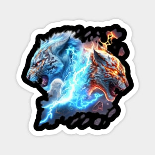 Elemental lightning tigers fire and ice battle Magnet