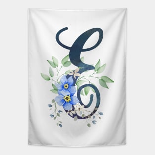 Floral Monogram E Wild Blue Flowers Tapestry