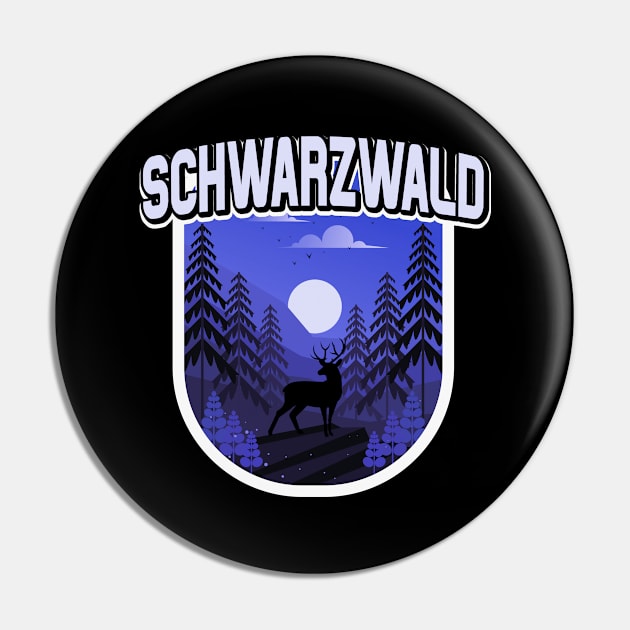 Schwarzwald Illustration Wald Bäume Hirsch Pin by Foxxy Merch