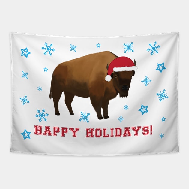 Happy Holidays Bison Tapestry by College Mascot Designs