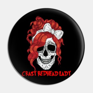 Crazy Redhead Lady Skull Pin