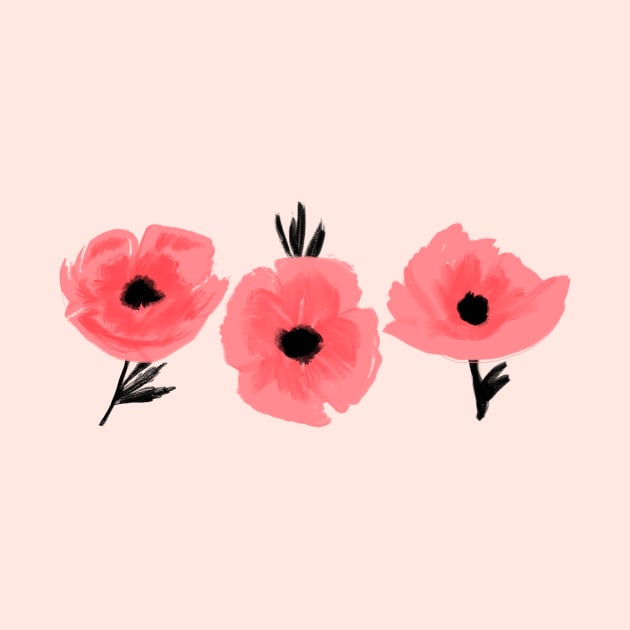 Pink Abstract Poppies in a Row by tangerinetane