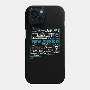 Cute map of Tucumcari New Mexico Albuquerque Map Santa Fe Los Alamos, Taos,Roswell Las Cruces Deming Carlsbad Silver City Phone Case