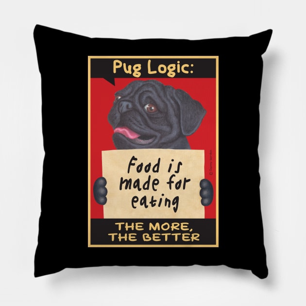 Black Pug holding sign Pillow by Danny Gordon Art