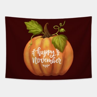 Happy November Fall Season Pumpkin Halloween Thanksgiving Tapestry