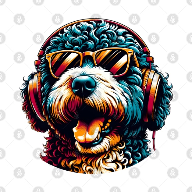 Spanish Water Dog DJ Beaming with Musical Joy by ArtRUs