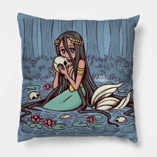 mermaid in pond with skulls Pillow