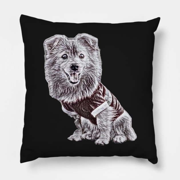 Pomeranian Portrait - Pomeranian Gift Black and White Sketch Pillow by BubbleMench