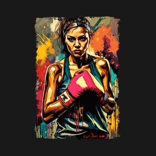 Boxing Woman Modern Fighter Martial Arts Portrait T-Shirt