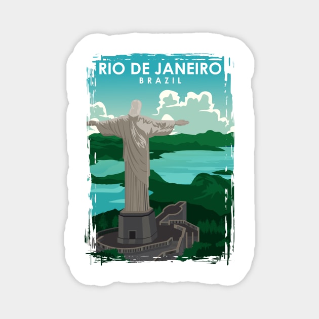 Rio De Janeiro Travel Poster in a vintage and minimal style. Magnet by jornvanhezik