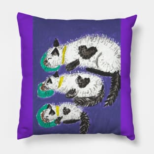 Cat family dinner art painting Pillow