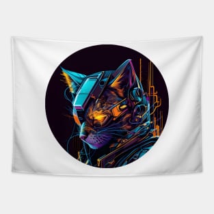 Cat Cyberpunk Futuristic Tapestry