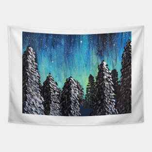 Northern Lights Pine Trees Tapestry