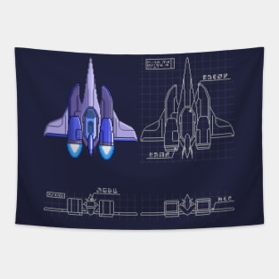 Pixel Art Spaceship Blueprint Tapestry