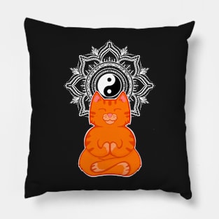 Yoga Ginger Cat Meditating With Mandala Pillow