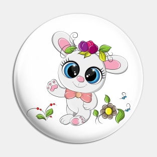 Cheerful bunny stands around flowers Pin