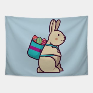 cute easter bunny with colorful eggs in basket backpack Tapestry