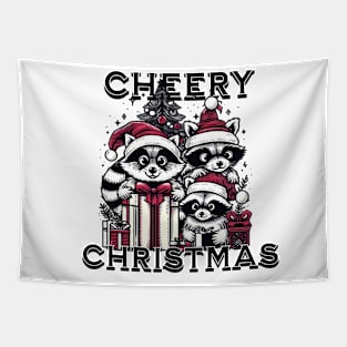 Raccoons with Presents. Merry Christmas Tapestry