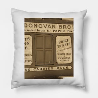 Vintage sign in London Donovan Brothers old business Pillow