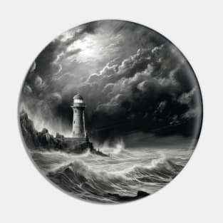 Lighthouse Sea Landscape Wild Ocean Nature Ink Sketch Style Pin