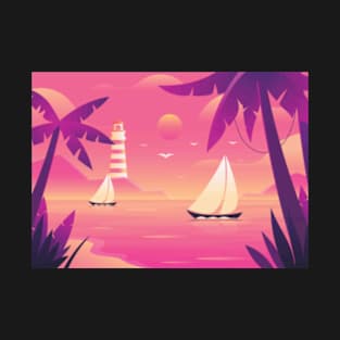 sunset with boat T-Shirt