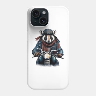 badger wearing a jackets hat and a scarf on a motorcycle Phone Case