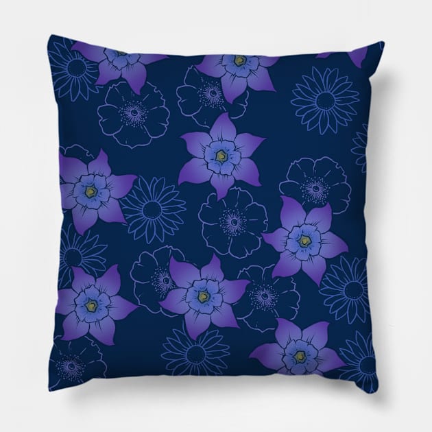 Purple Clematis Floral Pattern Pillow by bubbsnugg