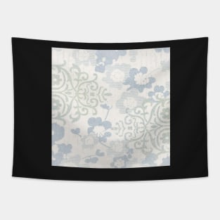 Floral Glam Damask Distressed Ivory / Blue Tapestry