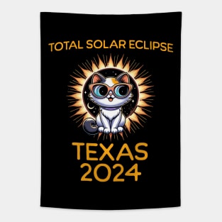 Funny Cat Sunglasses Total Solar Eclipse April 2024 Texas Tapestry