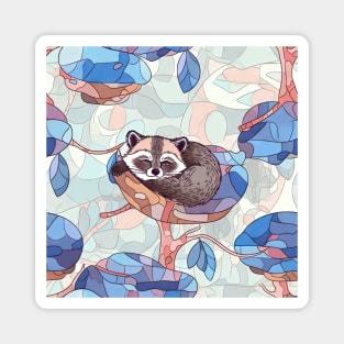 A sleeping raccoon in a forest Magnet