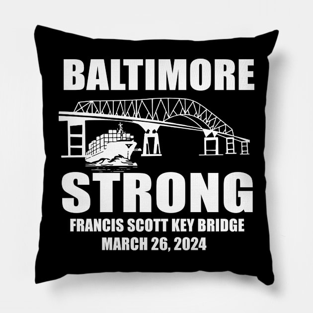 Baltimore Bridge, Baltimore Strong, Commemorative March 2024 Pillow by artbyGreen