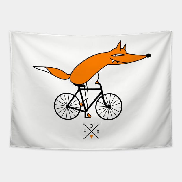 Smart fox rides a bicycle Tapestry by spontania