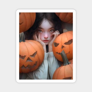 Halloween Pumpkin Girl Magnet