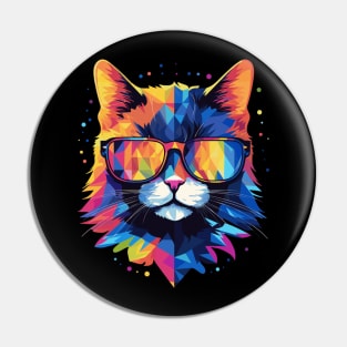 Party Cat in Sunglasses Men Women 80s 90s Retro Funny Cat Pin