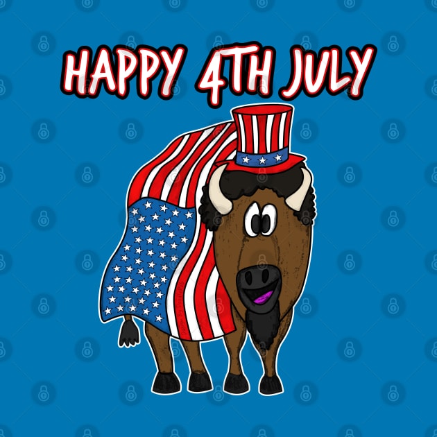 Happy 4th July Bison American Flag Independence Day by doodlerob